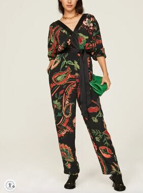 Something Navy Black Floral Satin Jumpsuit XS Cocktail Party Taper Designer $200